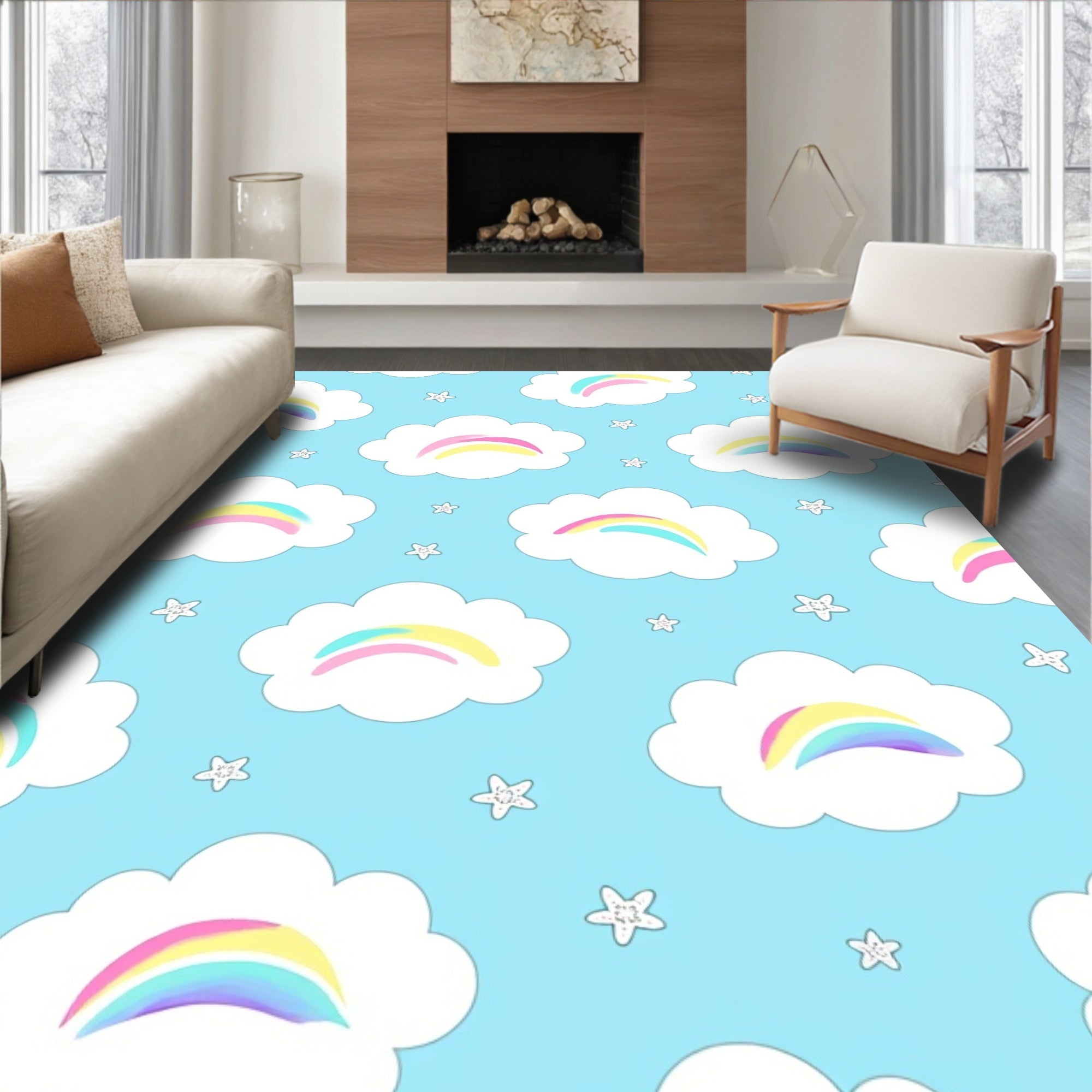 Whimsical Cloud Rainbow Pattern Rug