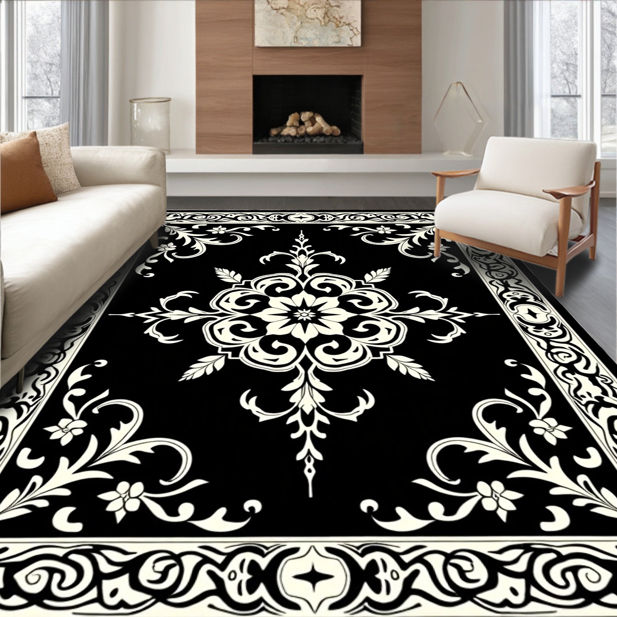 Classic Floral And Vine Scroll Design Rug