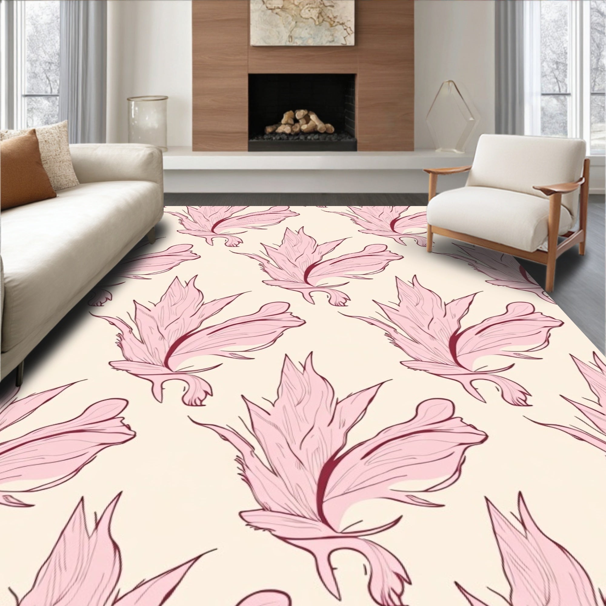 Soft Pink Floral Pattern Design Rug