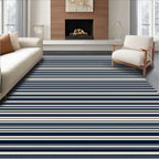 Minimalist Blue Cream Stripe Design Rug