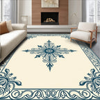 Ornate Teal Floral Medallion Pattern Rug