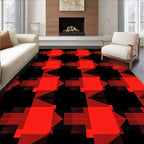 Bold Red Black Geometric Pattern Rug