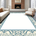 Intricate Teal Floral Scroll Border Rug