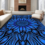 Bold Blue Floral Swirl Pattern Rug