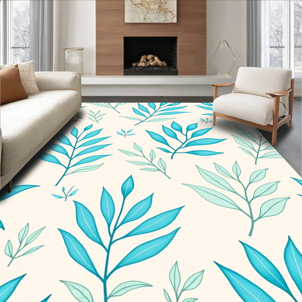 Aqua Leaf Pattern Rug