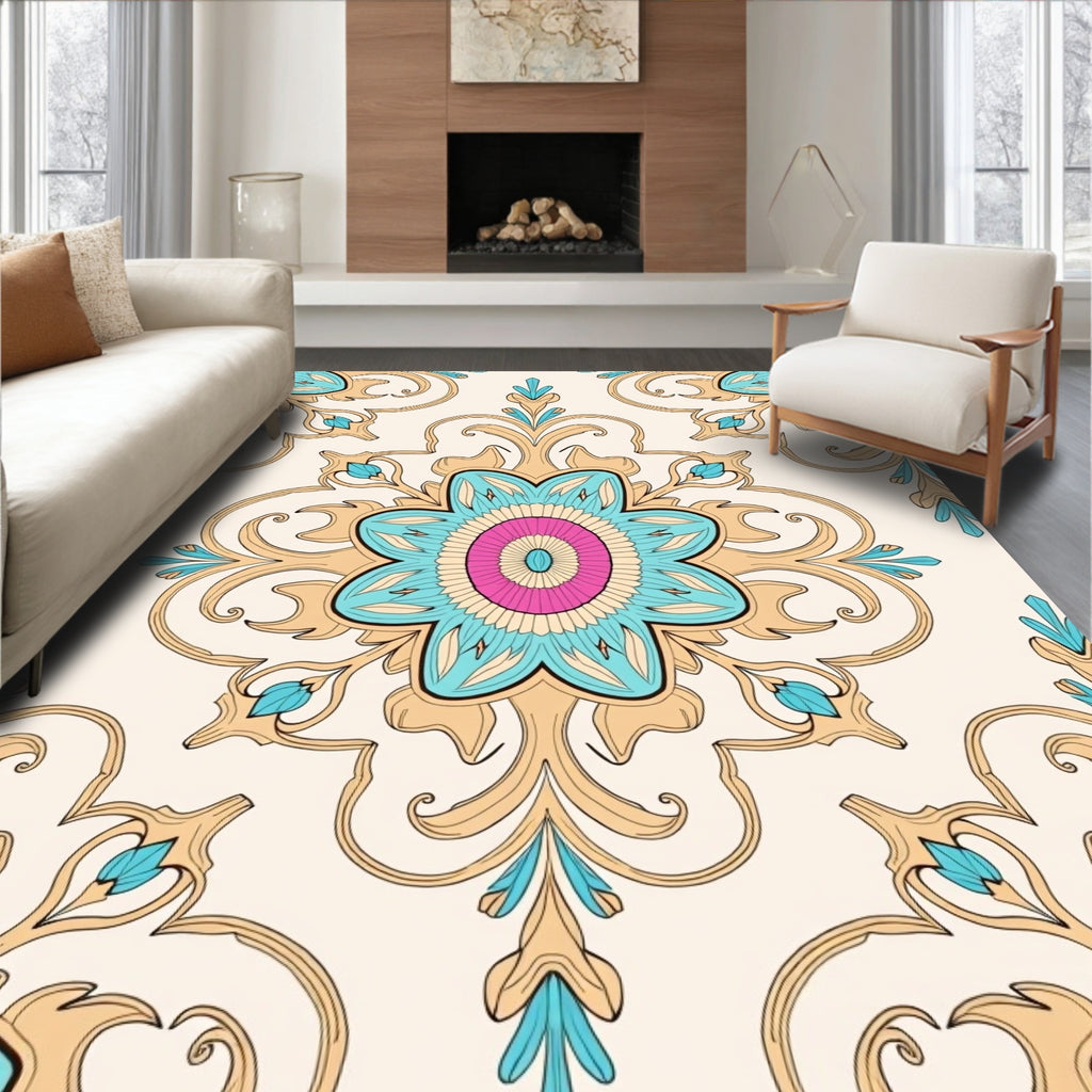 Detailed Floral Scroll Pattern Design Rug