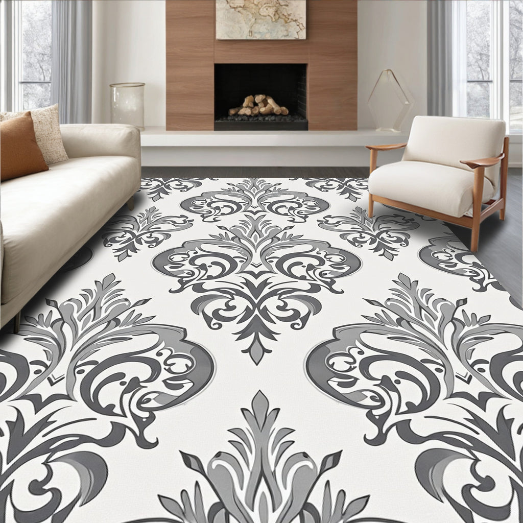 Ornate Damask Traditional Pattern Rug