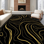 Abstract Swirls Black Golden Design Rug