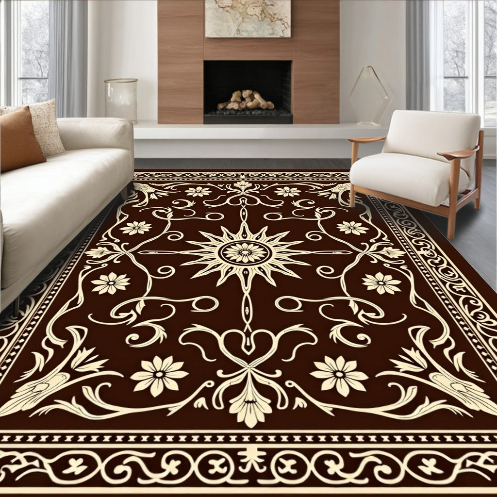 Ornate Celestial Floral Scrollwork Rug
