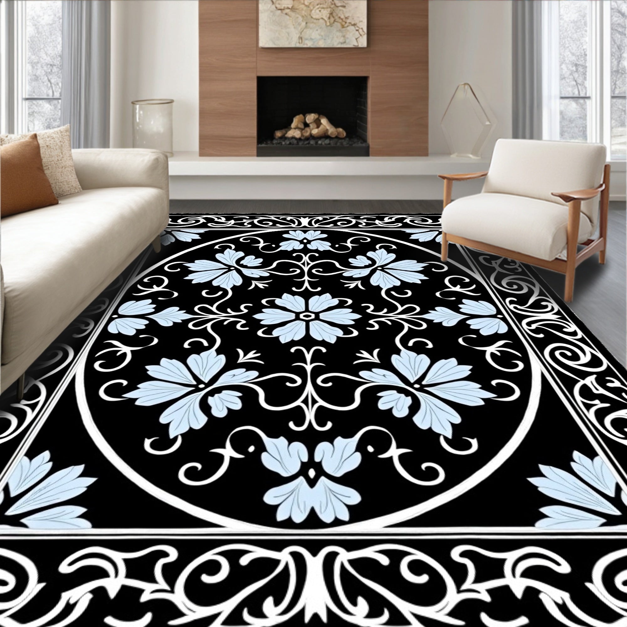 Ornate Floral Scroll Work Rug