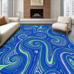 Vibrant Blue Swirling Floral Landscape Rug