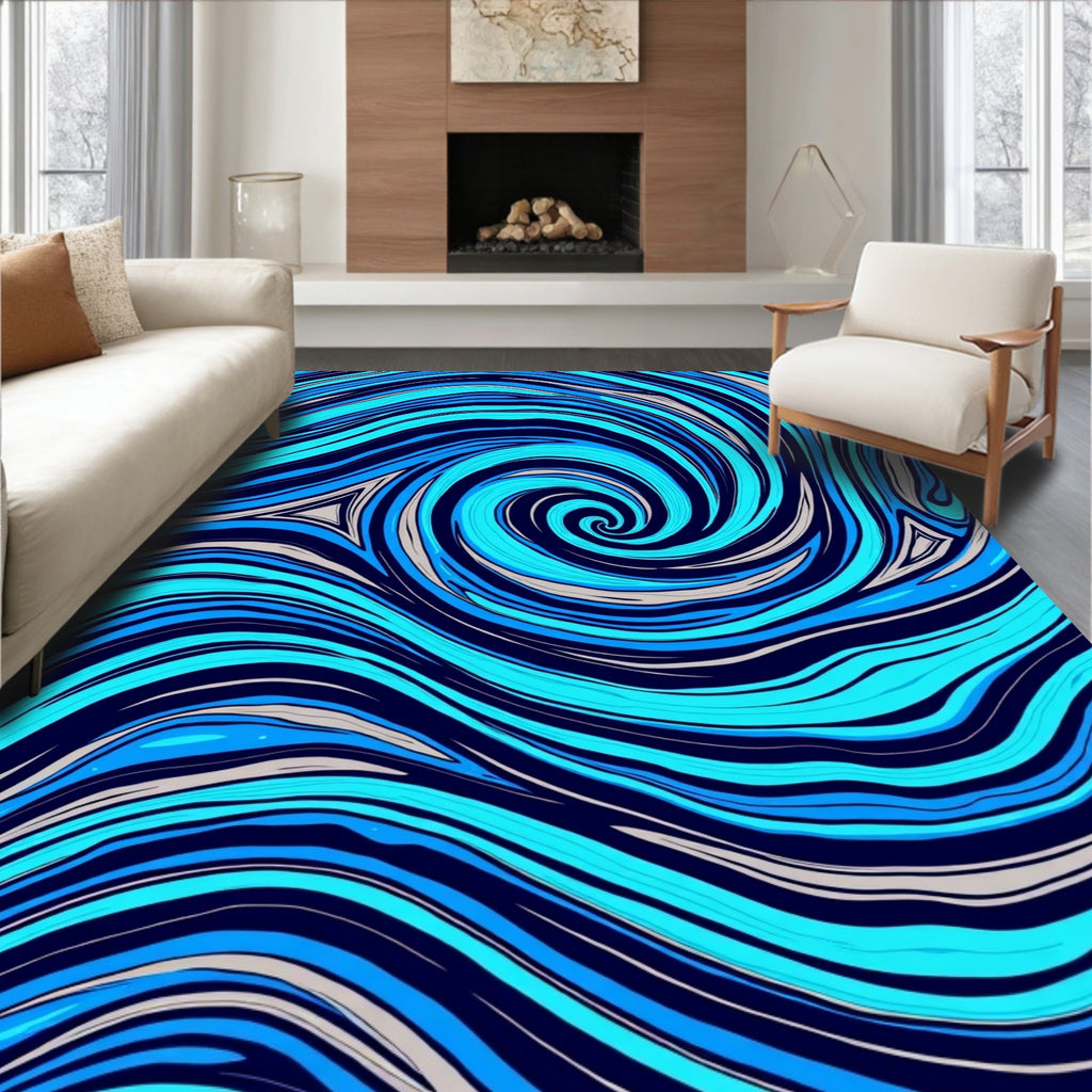 Swirling Blue Abstract Nature Rug
