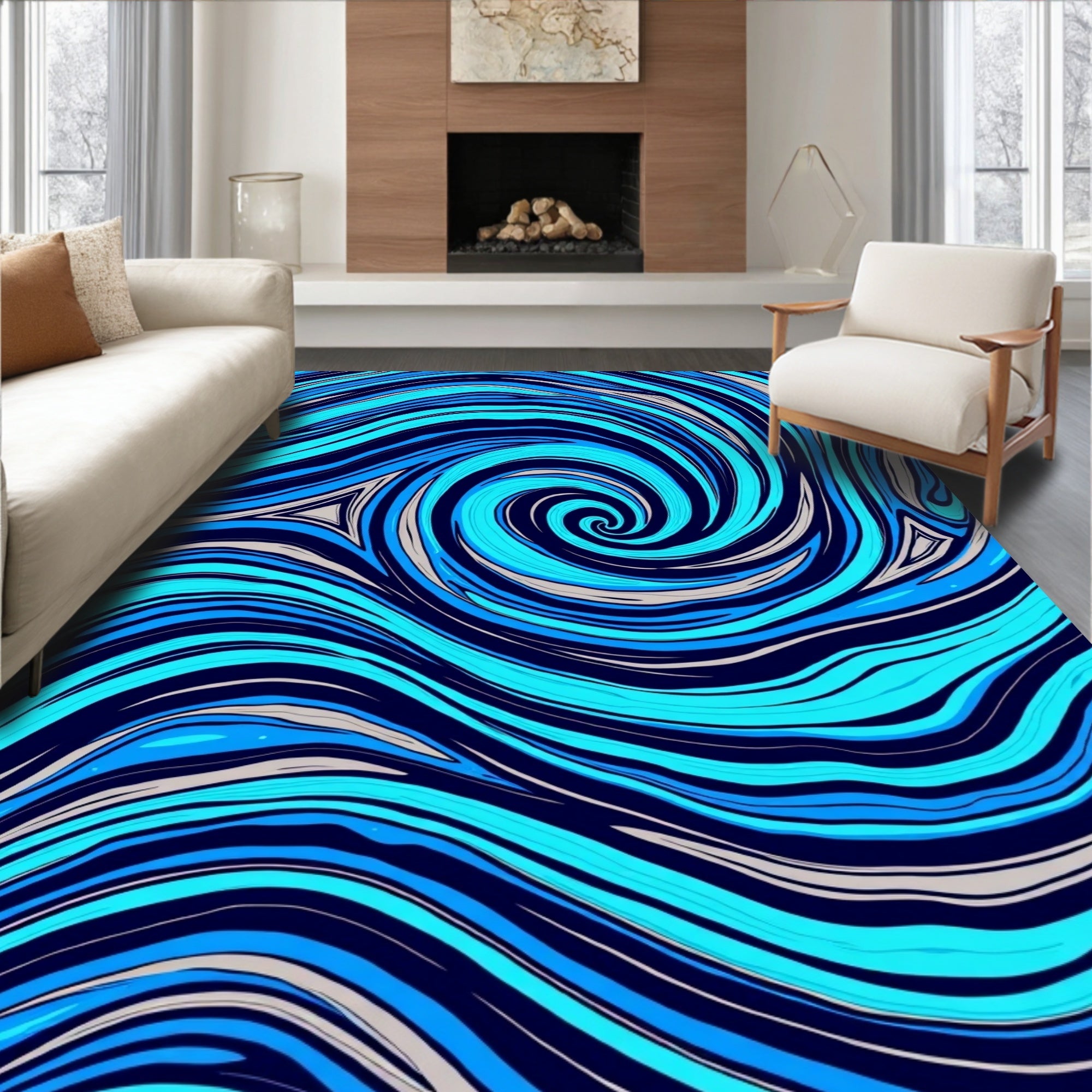 Swirling Blue Abstract Nature Rug
