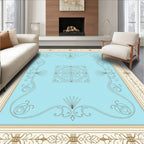 Elegant Cream Blue Scrollwork Rug