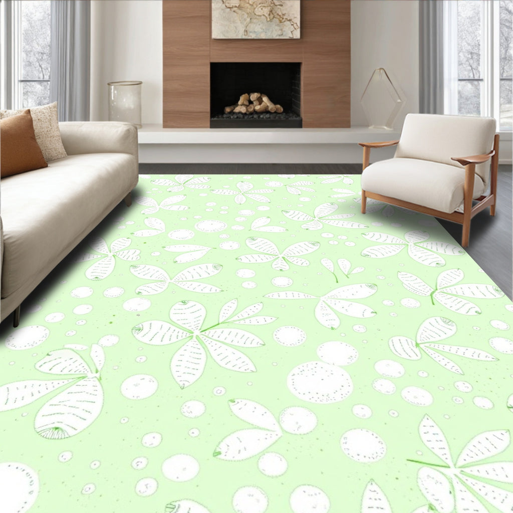 Delicate Green Floral Bubble Pattern Rug