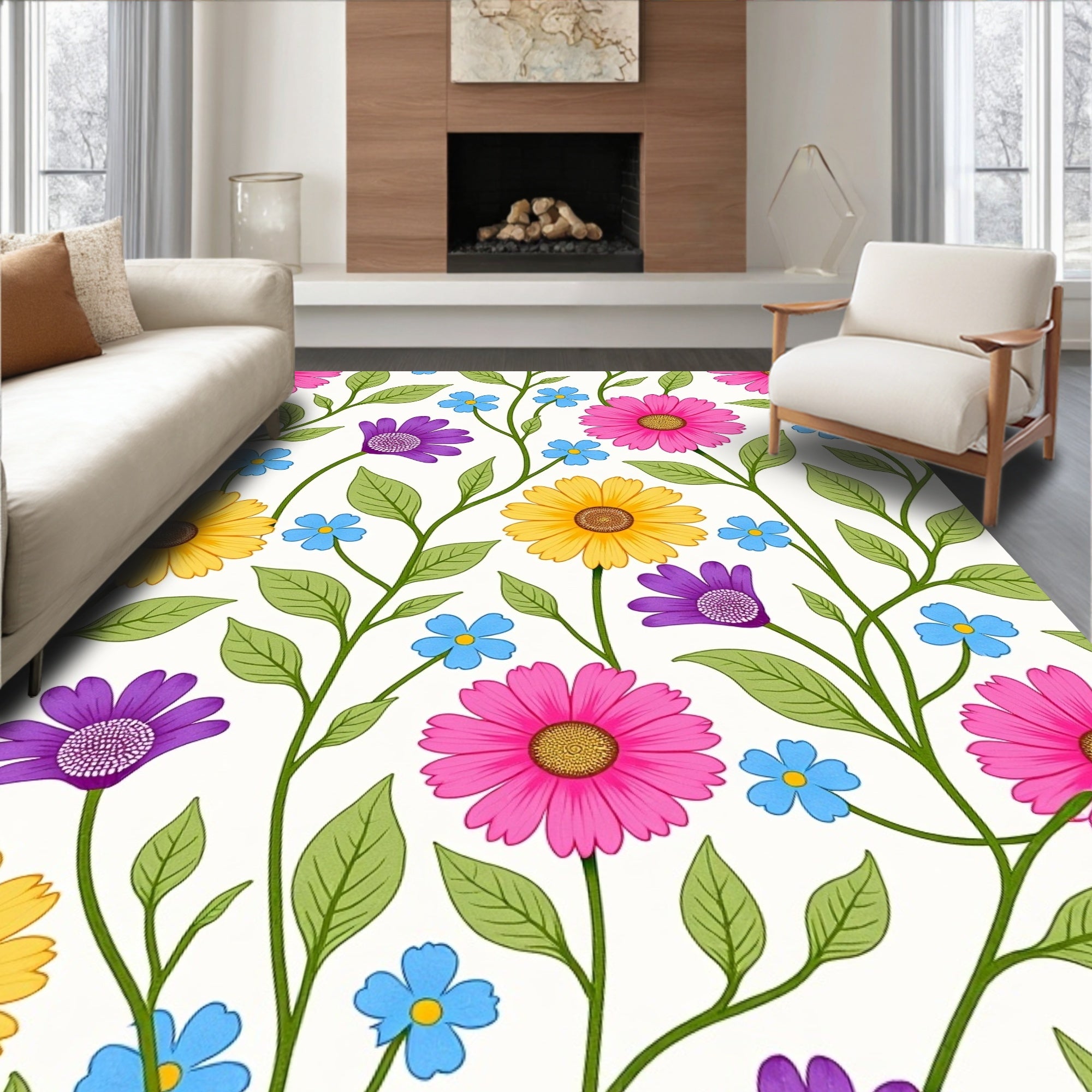 Colorful Floral Vine Pattern Rug