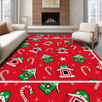 Holiday House and Candy Cane Pattern Rug