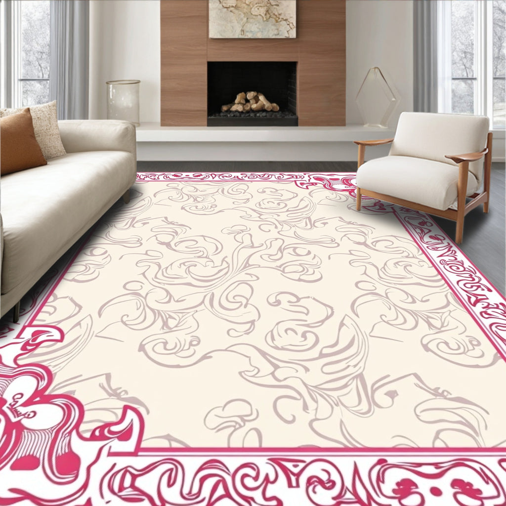 Regal Pink Floral Art Nouveau Rug