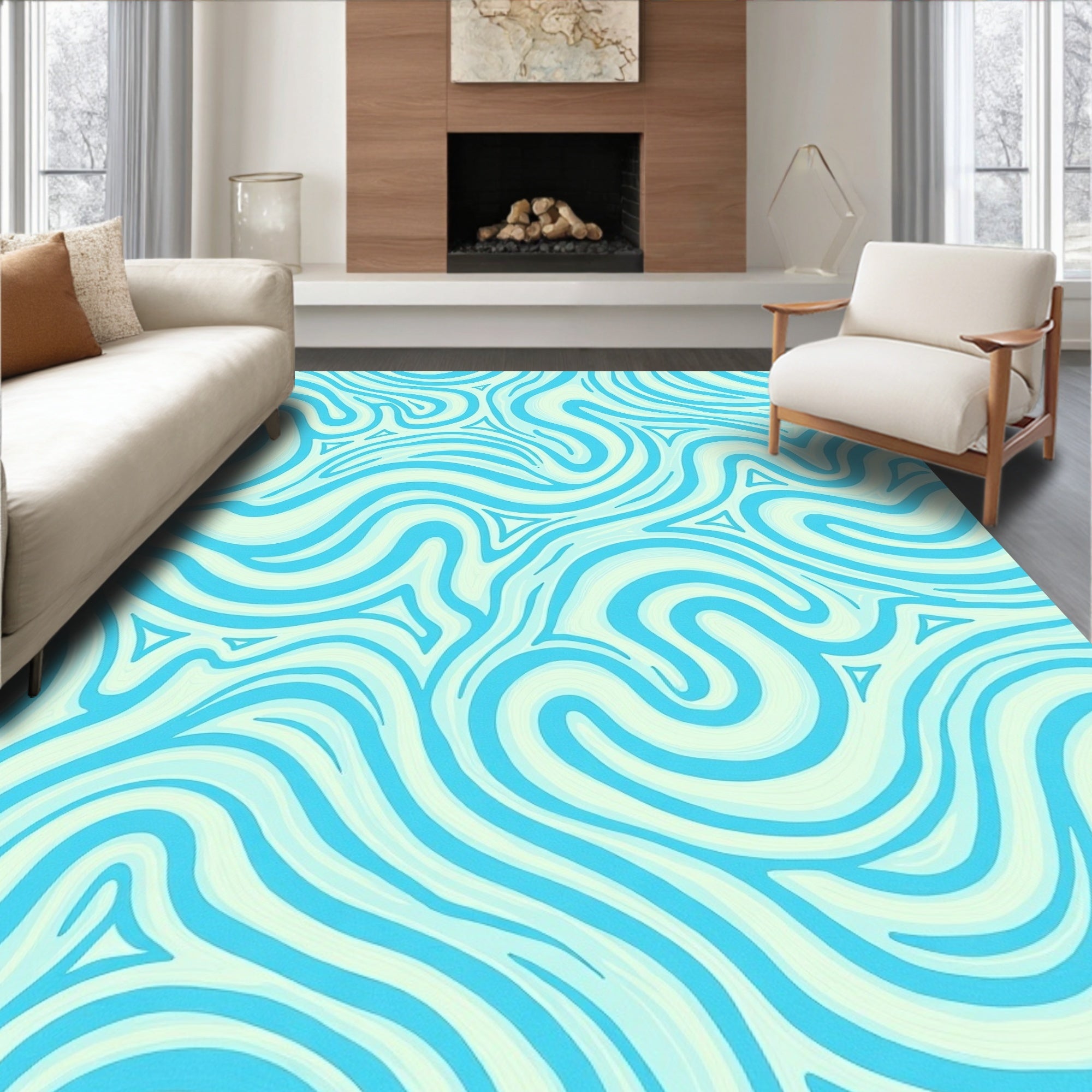 Blue Swirl Abstract Pattern Rug