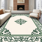 Elegant Green Traditional Floral Border Rug
