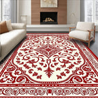 Elegant Red Floral Scroll Pattern Rug