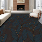 Dark Teal and Gold Feather Pattern Rug