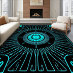 Cyan Geometric Sunburst Design Rug