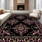 Ornate Black Floral Butterfly Medallions Rug