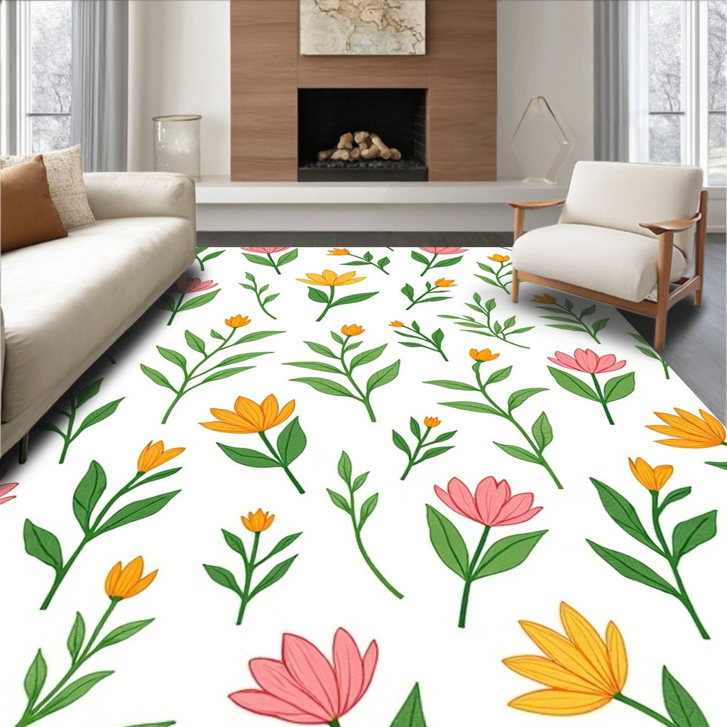Whimsical Floral Botanical Print Rug