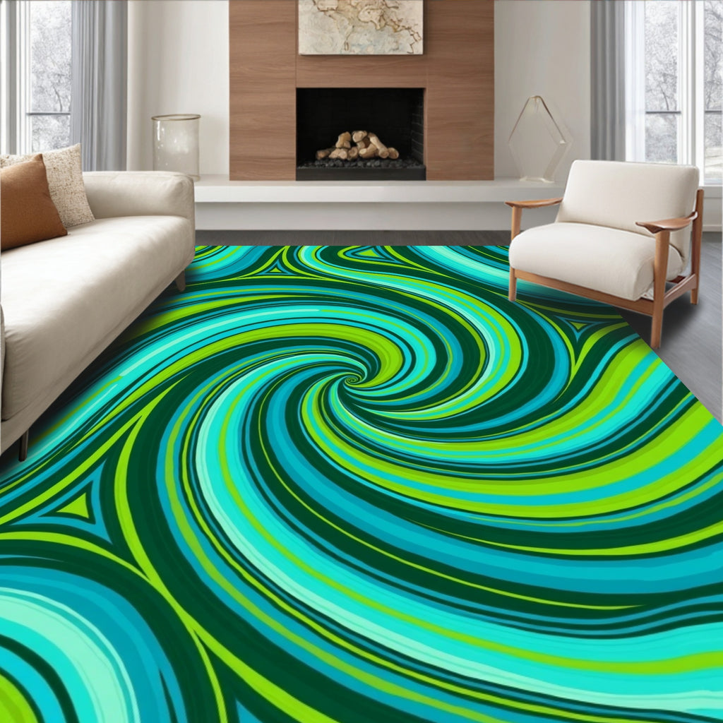 Flowing Teal Green Swirl Pattern Rug