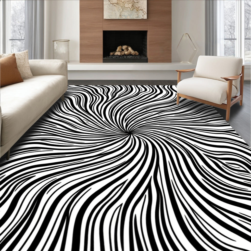 Abstract Black White Swirl Pattern Rug