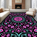 Chic Pink Teal Floral Mandala Rug