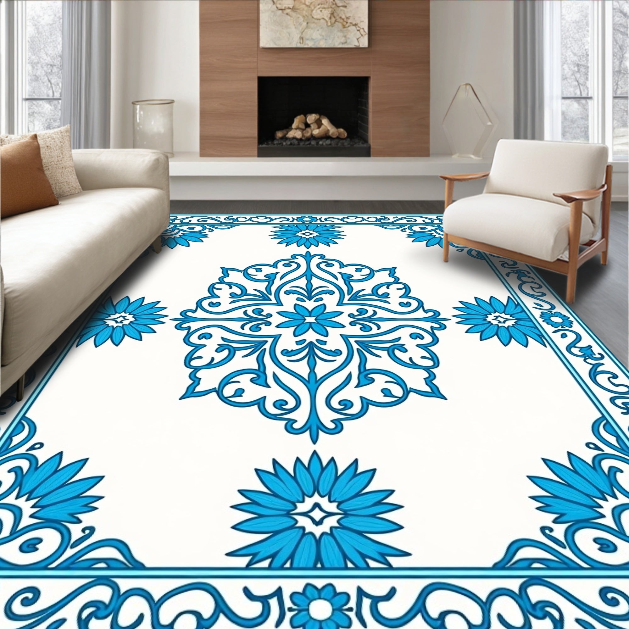 Intricate Floral Medallion Border Rug