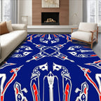 Symmetrical Red White Blue Art Deco Design Rug