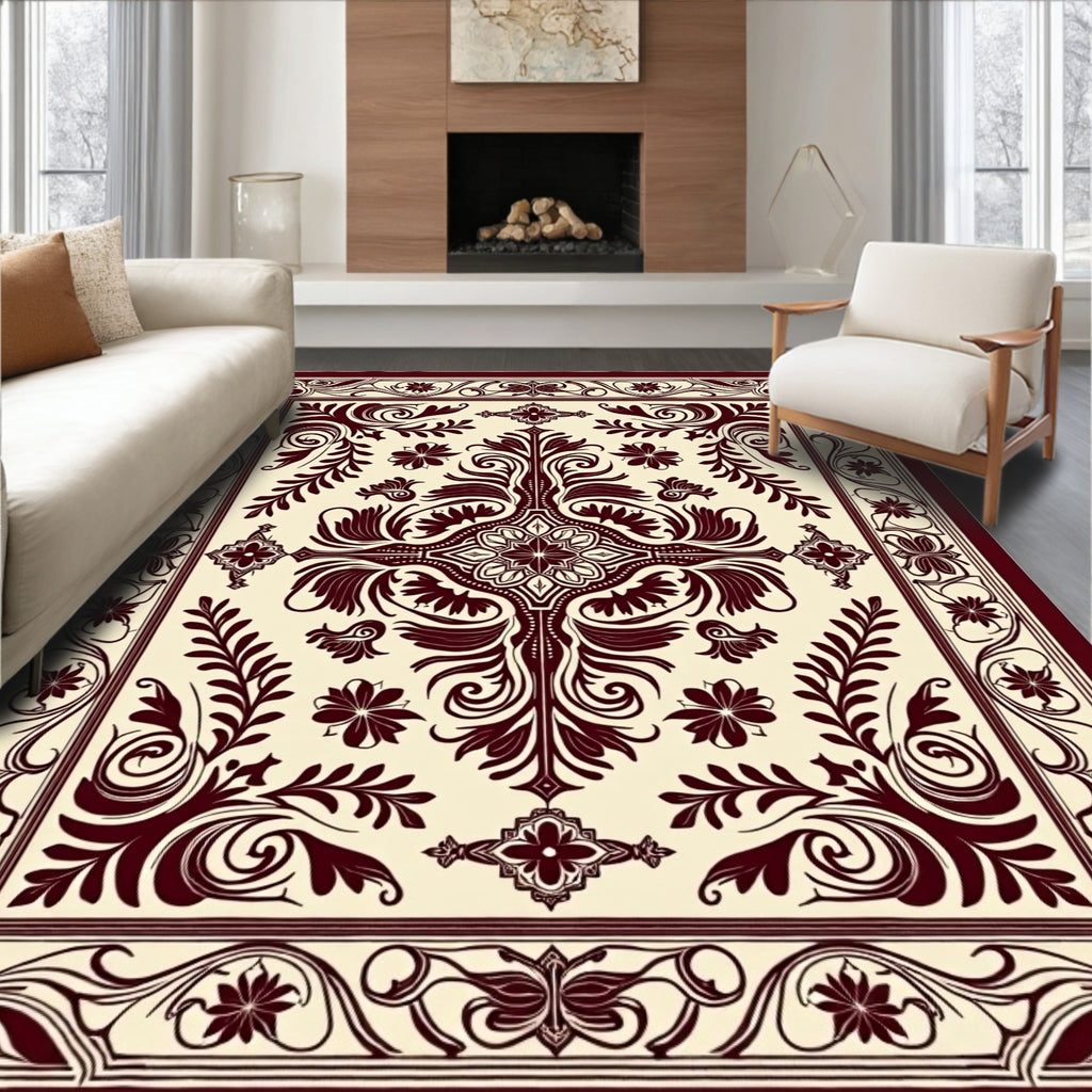 Vibrant Floral Vine Scroll Pattern Rug