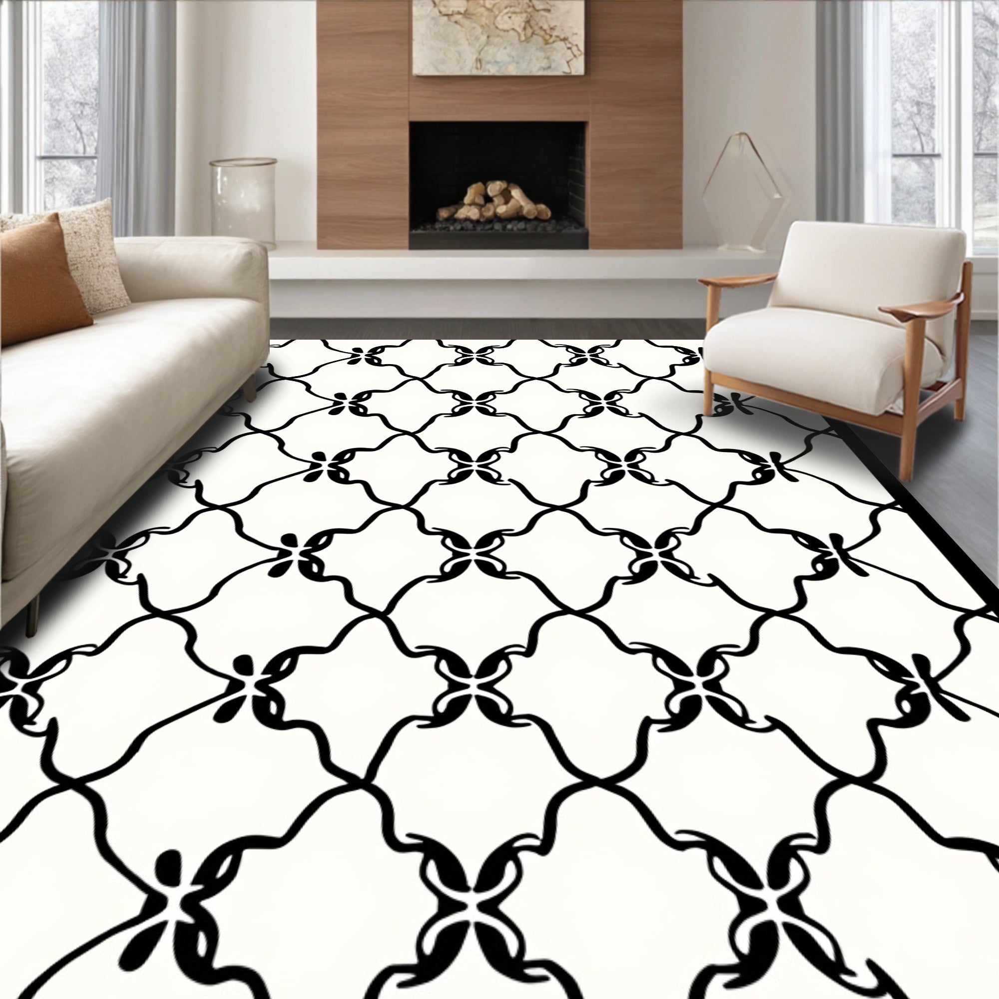 Ornate Scrollwork Floral Pattern Rug