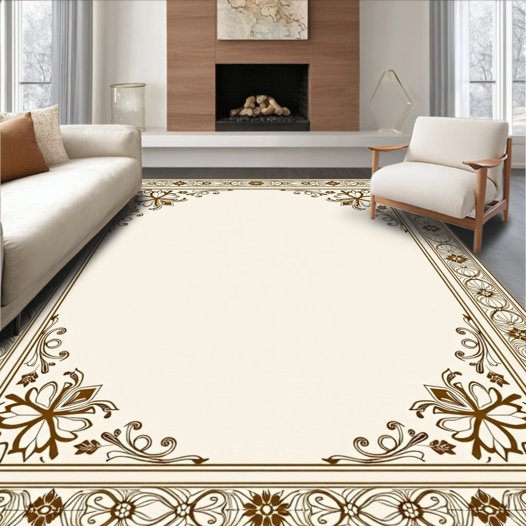 Ornate Floral Scrollwork Border Design Rug