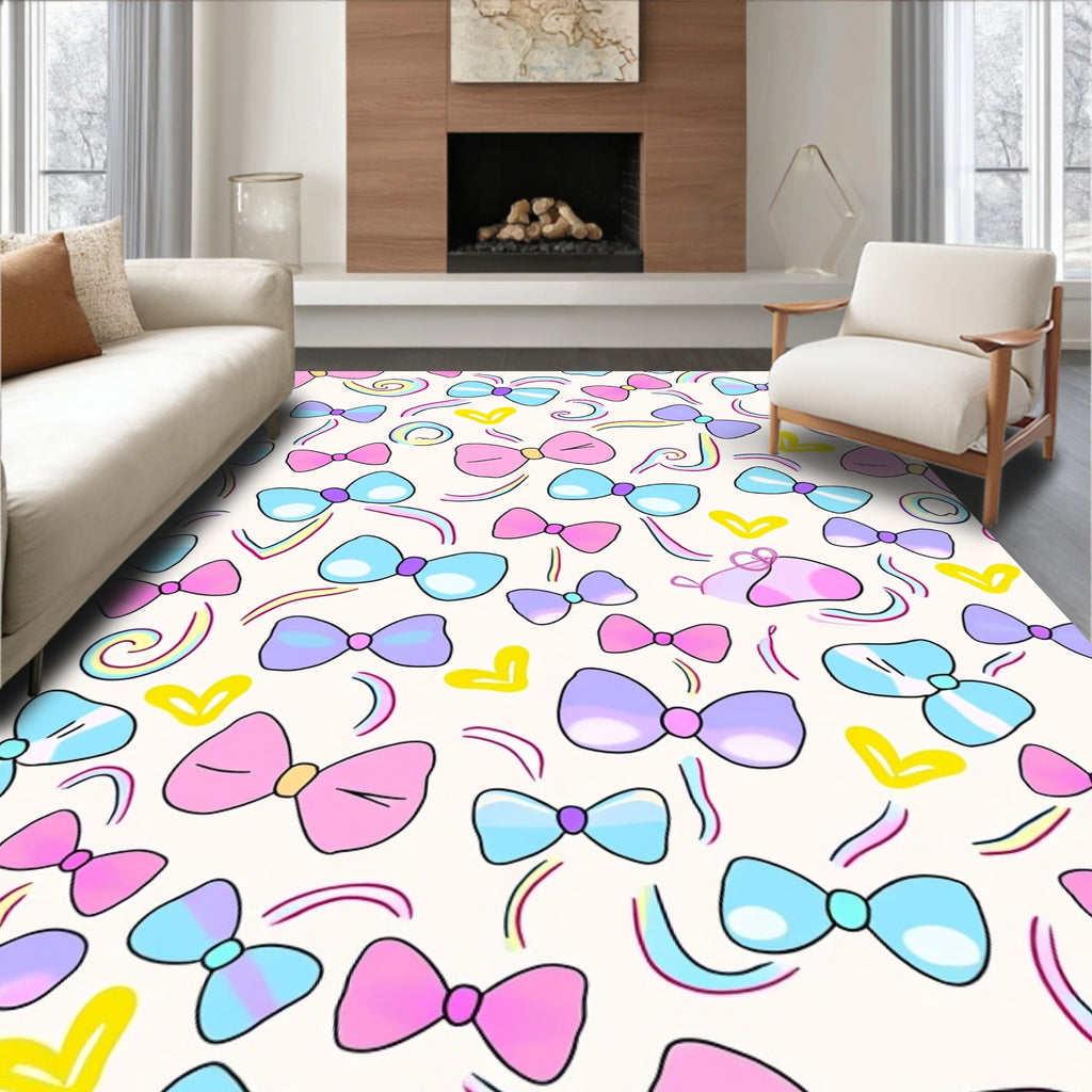 Pastel Bows and Hearts Pattern Rug