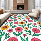 Floral Pattern Pink Yellow Flowers Rug