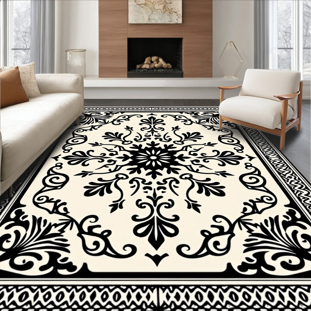 Classic Floral Scrollwork Border Design Rug
