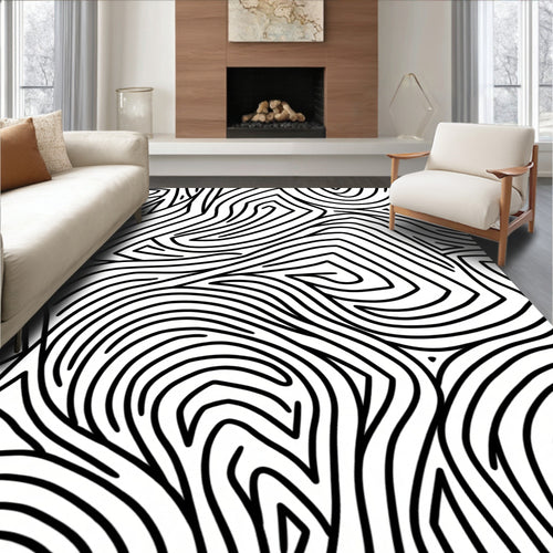 Abstract Black Lines Pattern Rug