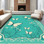 Aqua Butterfly Garden Floral Border Rug