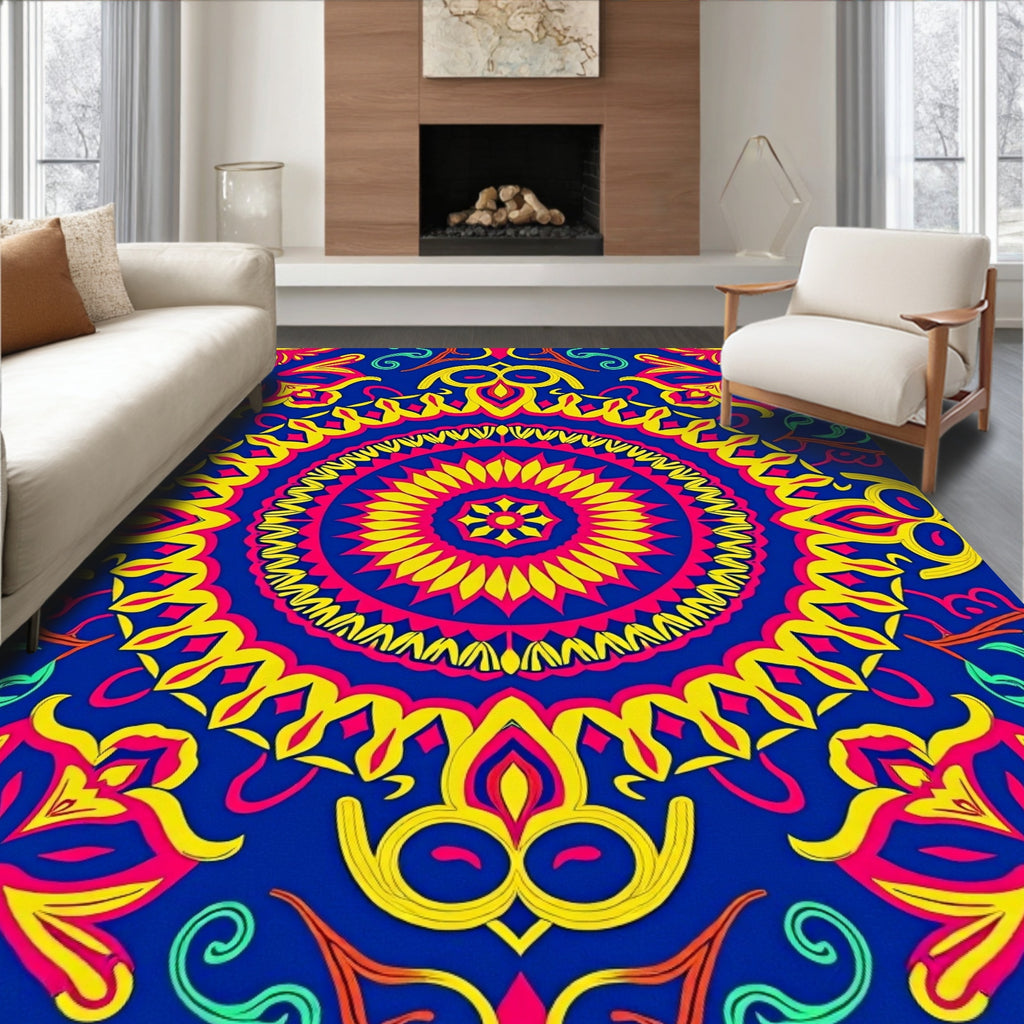 Vibrant Mandala With Pink Yellow Design Rug