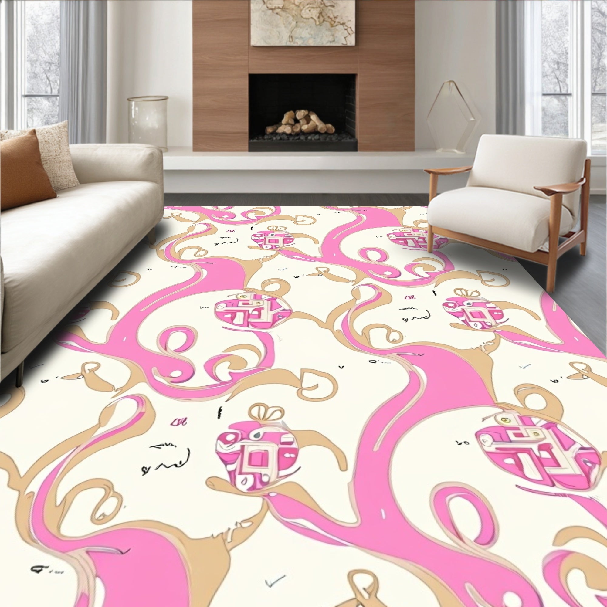 Pink Abstract Swirls Pattern Rug