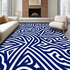 Abstract Bold Navy Swirls Design Rug