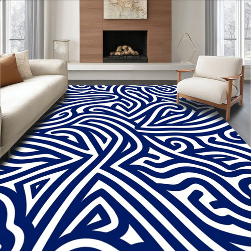 Abstract Bold Navy Swirls Design Rug