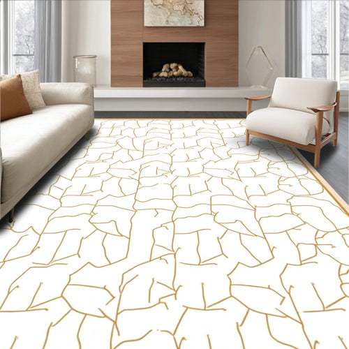 Abstract Gold Line Organic Pattern Rug