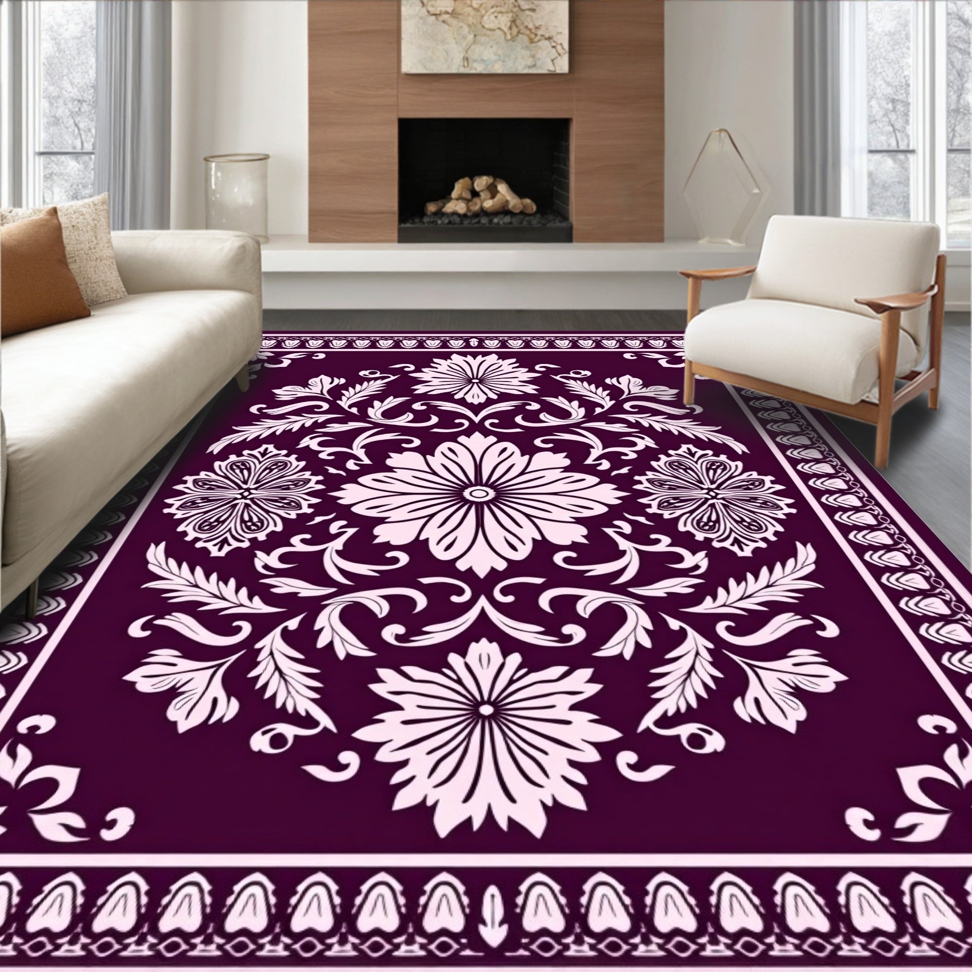 Ornate Floral Vineyard Pattern Rug