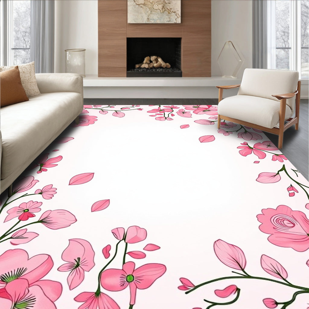 Pink Floral Branches With Petals Rug