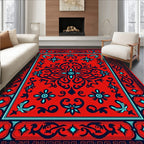 Intricate Red Blue Floral Pattern Rug